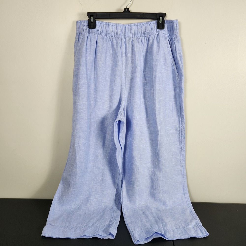 Tahari Essentials 100% Linen Wide Leg Pants Blue Coastal Beachy XL